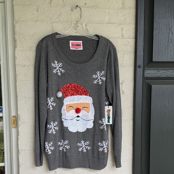 NWT Tipsy Elves Sequined Santa Pullover Sweater Size Large - Picture 1 of 10